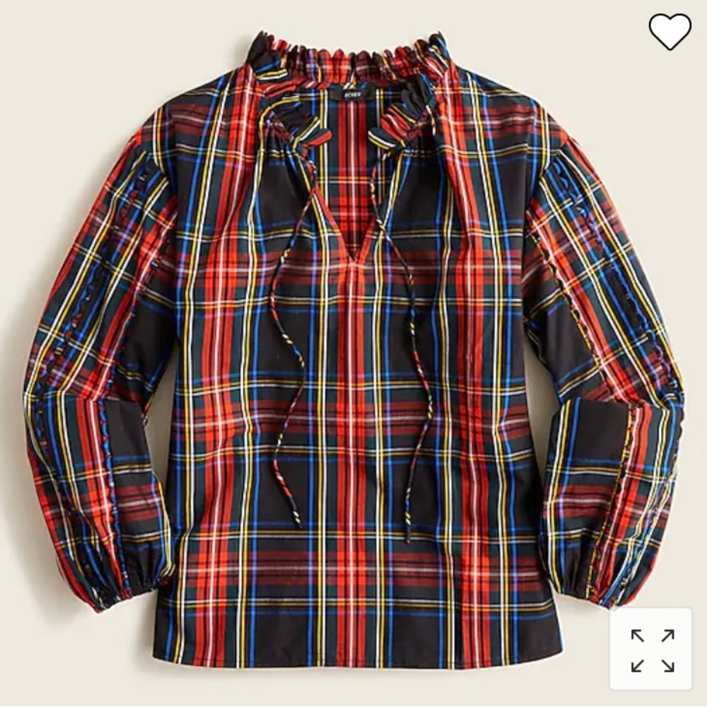 JCrew Scalloped tie-neck top in Stewart tartan
